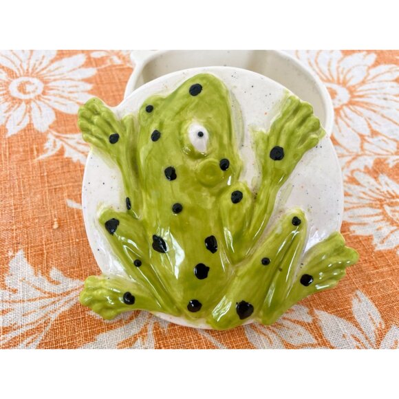 Vintage 1970s Retro Ceramic Frog Trinket Box With Lid - Picture 3 of 11